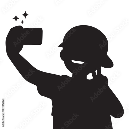 Young person taking a selfie with a smartphone for social media silhouette