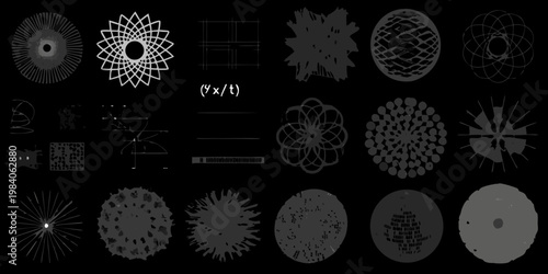 Abstract black and white geometric shapes resembling cellular structures