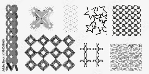 Collection of hand drawn geometric patterns in grayscale tones