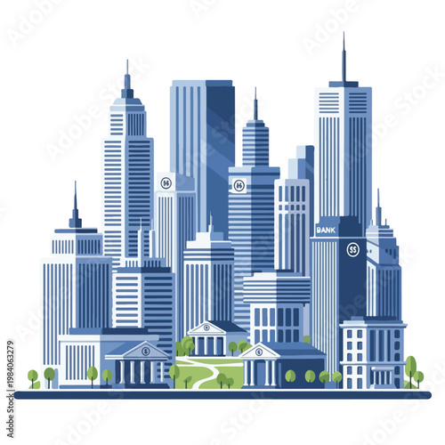 Modern City Skyline with Tall Buildings.