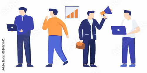 Four business professionals collaborating with technology and communication tools