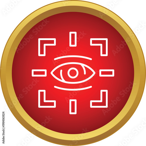 Red circular icon showing an eye being scanned for identification and security