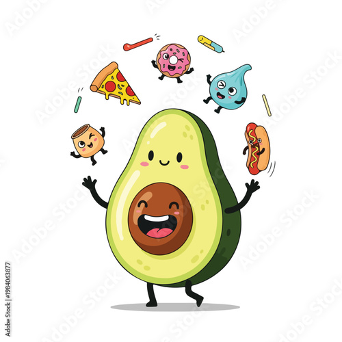 A cartoon avocado with food