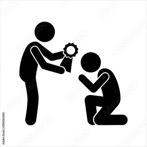 Award Giving Ceremony A Figure Bestows a Ribbon to Another Kneeling Figure