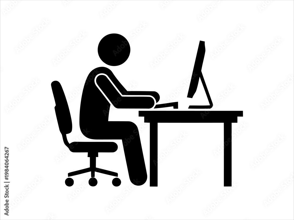Fototapeta premium Person working on a computer at a desk with an office chair illustration