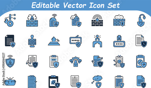 Cyber security and data protection vector icon set for information safety and network privacy with security