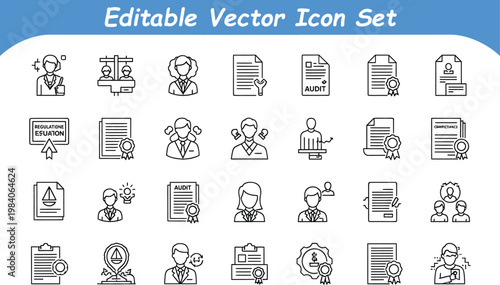 Human resources and recruitment line icon set for employment hiring and professional resume search with recruitment