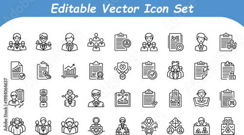 Business management and corporate strategy line icon set for professional communication and teamwork with business