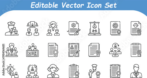 Professional business consultation and client services line icon set for corporate meeting and support
