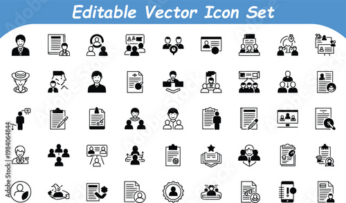 Editable vector icon set: business and people concepts with business illustration management strategy resources