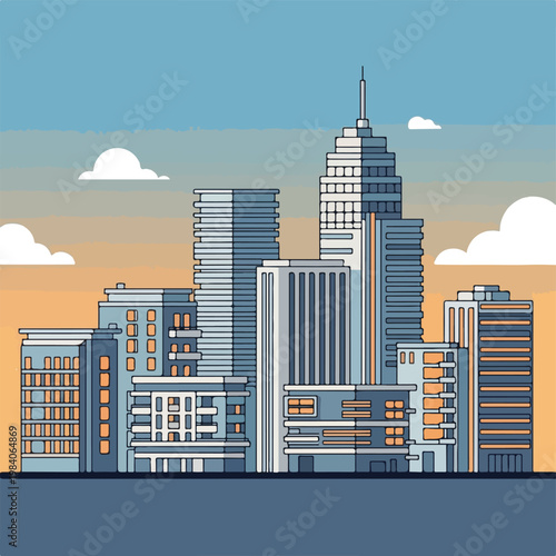 Modern City Skyscraper Buildings Downtown.