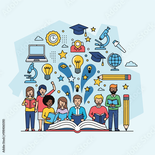 Students learning from open book.