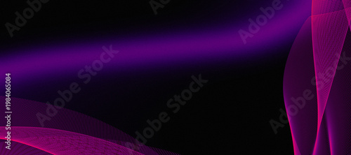 Photography Vibrant purple and pink abstract waves on black background with glowing effect a