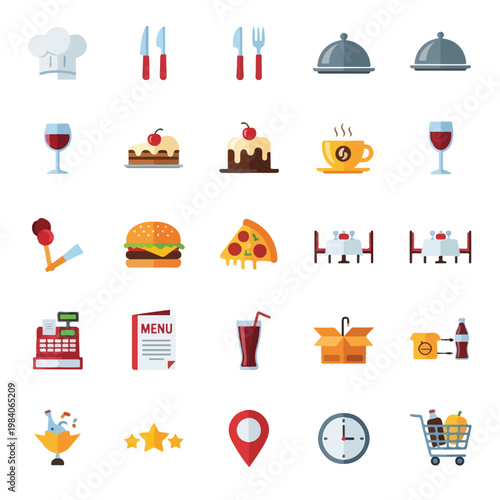 Restaurant food and drink icons.
