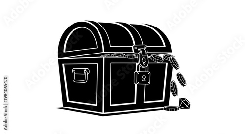 Pirate Treasure Chest Overflowing with Gold Coins and Sparkling Gems