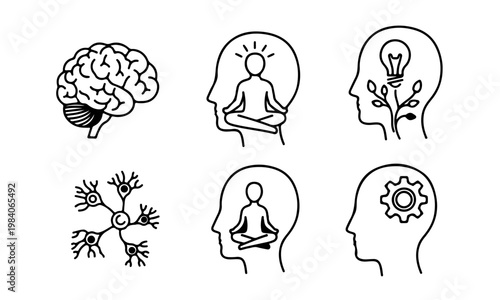 Psychology and Mind Development Line Icons Set