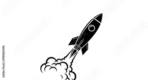 Black rocket blasting off into the sky with smoke tr.ails.