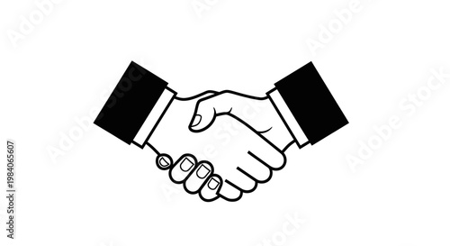 Black and white business handshake icon representing professional agreement and partnership.
