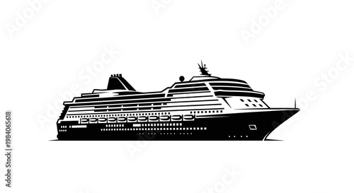 Large Cruise Ship Silhouette Vector Illustration for Ocean Travel and Vacation