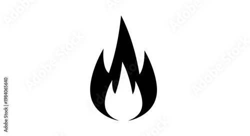 Stylized black flame icon on a white background