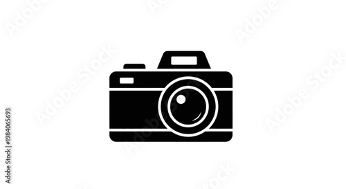 Black digital camera icon on white background