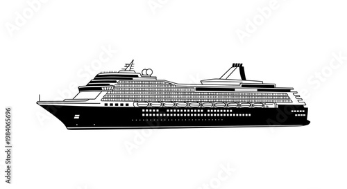 Black and white illustration of a cruise ship