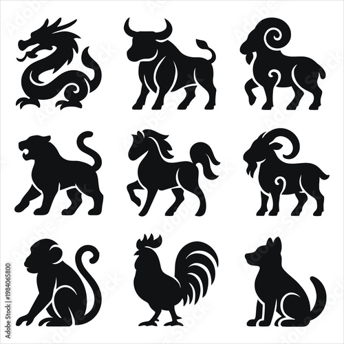 Collection of zodiac animal silhouettes