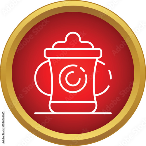 Baby sippy cup outline on a red circular button, illustrating child feeding