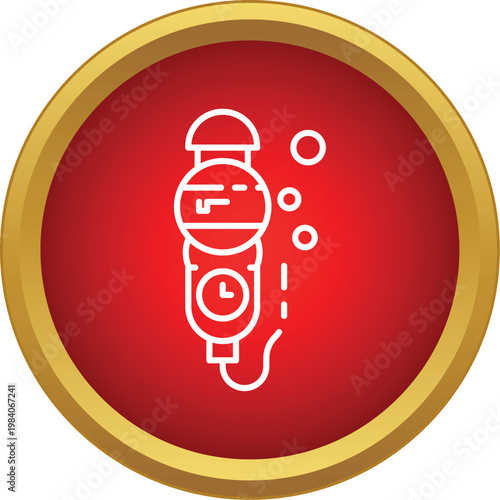 Scuba diving manometer featuring a pressure gauge and bubbles on a red background