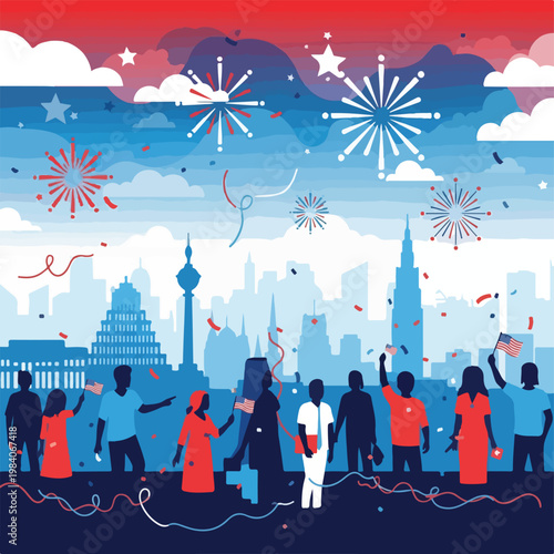 People Celebrating with Fireworks Display.