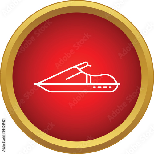 Jet ski outline icon on a red and gold button representing water sports
