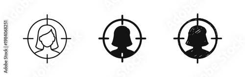 Target Audience Icon with Woman Silhouette in Crosshair for Marketing and Recruitment
