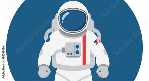 Astronaut in spacesuit flat design illustration on a blue background.