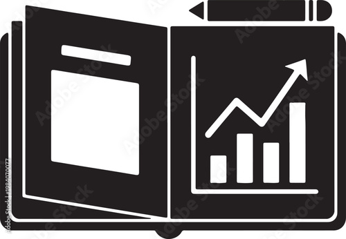 Business report book with growth chart and pencil vector illustration.