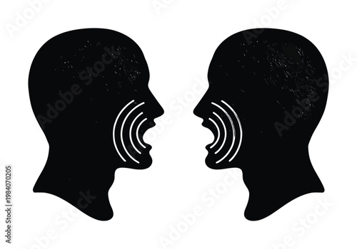 Vector of two silhouetted heads shouting loudly at each other