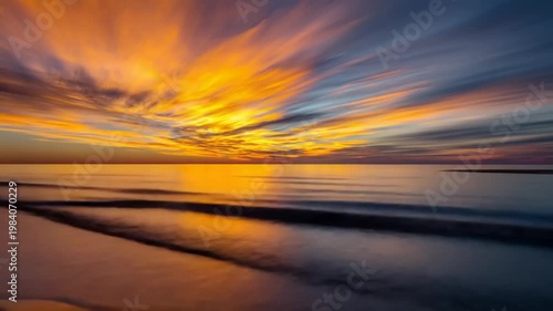 Vibrant sunset over tranquil ocean reflecting colors