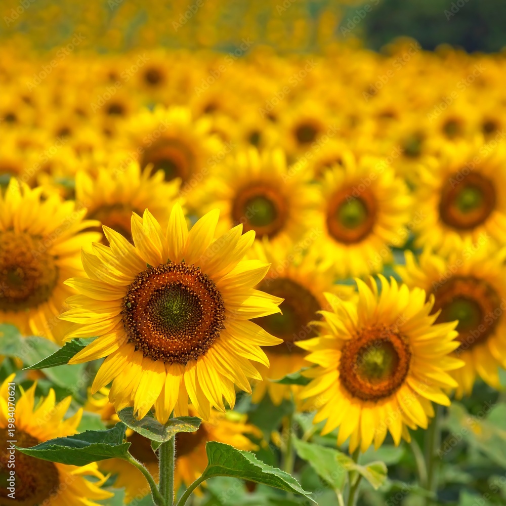 Fototapeta premium A vibrant field of sunflowers stretching into the distance