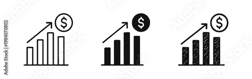 Financial Growth Bar Chart Icon Set - Business Success, Profit Increase, and Investment ROI Symbols
