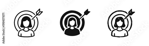 Target Audience Woman Icons, Marketing Goal Concept, Customer Targeting Symbols