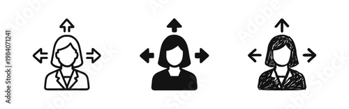 Decision Making Woman Icons, Career Direction Concept, Female Path Options Symbols