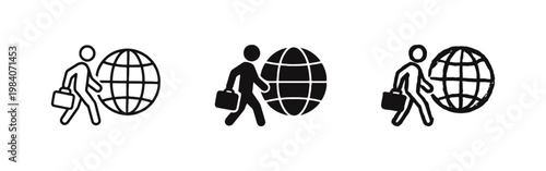 International Business Traveler Icons, Global Career Mobility Symbols, Migrant Worker Concepts