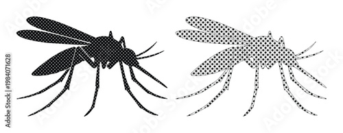 Φωτογραφία Black mosquito silhouette vector set, stinging insect icons with halftone patter