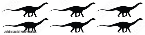 Brachiosaurus dinosaur silhouette set, black prehistoric sauropod vector icons, long neck diplodocus animal shapes for educational design