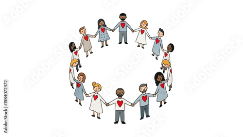 diverse people holding hands in a circle on a white background symbolizing global unity and human connection perfect for social issues content