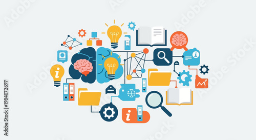 Brain with various thinking icons.