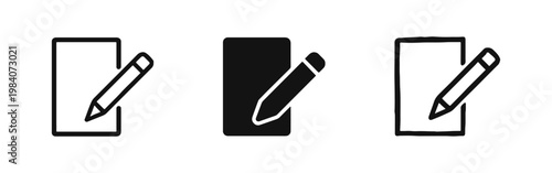 Writing and Editing Icon Set with Pencil and Document in Three Different Styles for Note-taking and Content Creation