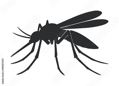 Black mosquito silhouette vector icon, parasitic insect profile on white background, blood sucking pest symbol for health and medical infographics