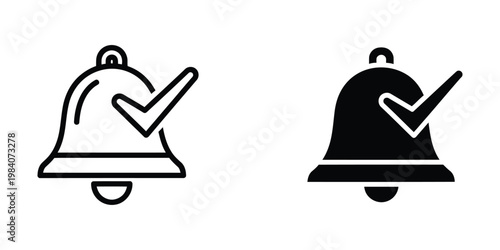 Illustrations of a hand ringing a light and dark bell icon