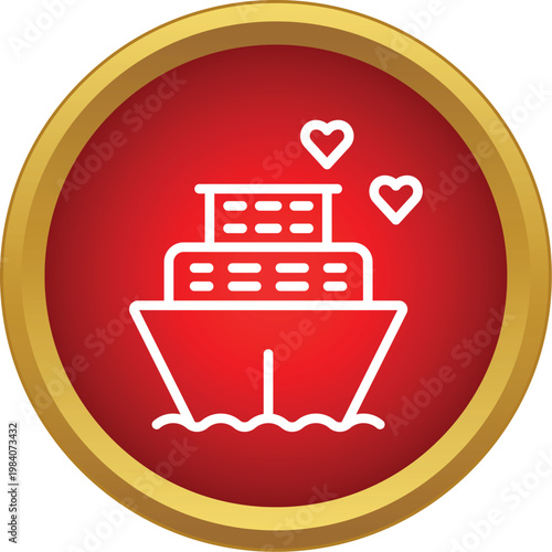 Cruise ship icon with hearts depicting romantic travel and vacation