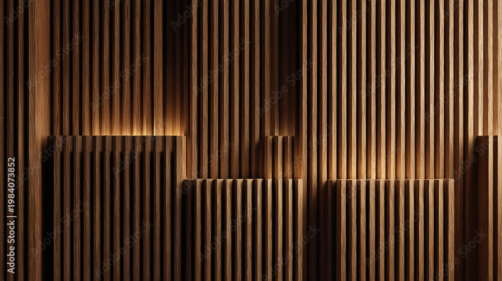 Fototapeta premium natural wood slat wall with dramatic lighting